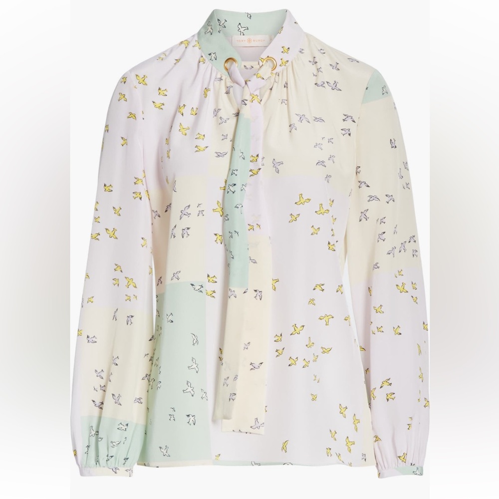 Tory Burch Patchwork Neck Tie Blouse - image 5